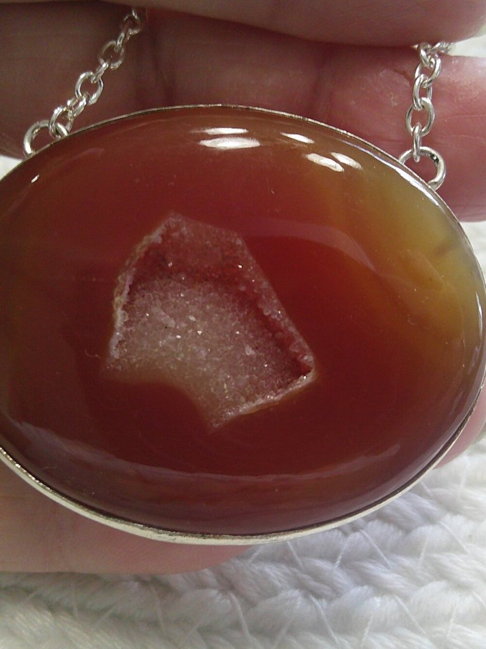 Gorgeous SARDONYX GEODE DRUZY Handmade Pendant/Chain #425F